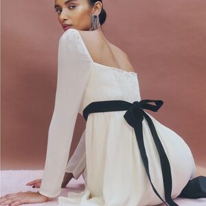 Reformation Silves Cream Dress with Black Velvet Tie